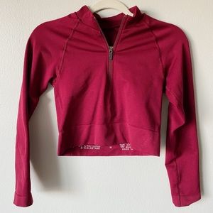 TALA Aster Long Sleeve Zip Crop Top, Burgundy